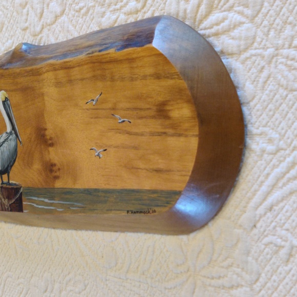 Artist F. Hammock 1985 Painting of Pelican on Pier Piling & Seagulls Flying - Picture 6 of 13